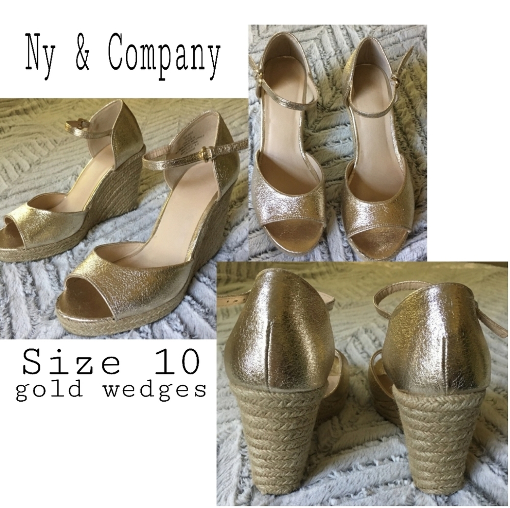 Ny & Company gold espidrille wedges. Sz 10